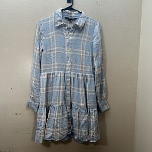 VERONICA BEARD Jeans Fall Plaid Mini Long Sleeve Shirt Dress Fit & Flare SZ XS